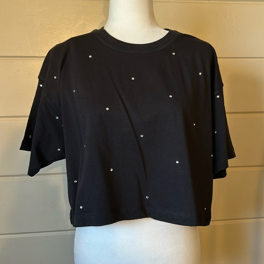 Shine Bold – Hand-Bedazzled Cropped Drop Shoulder Tee (Size 10)